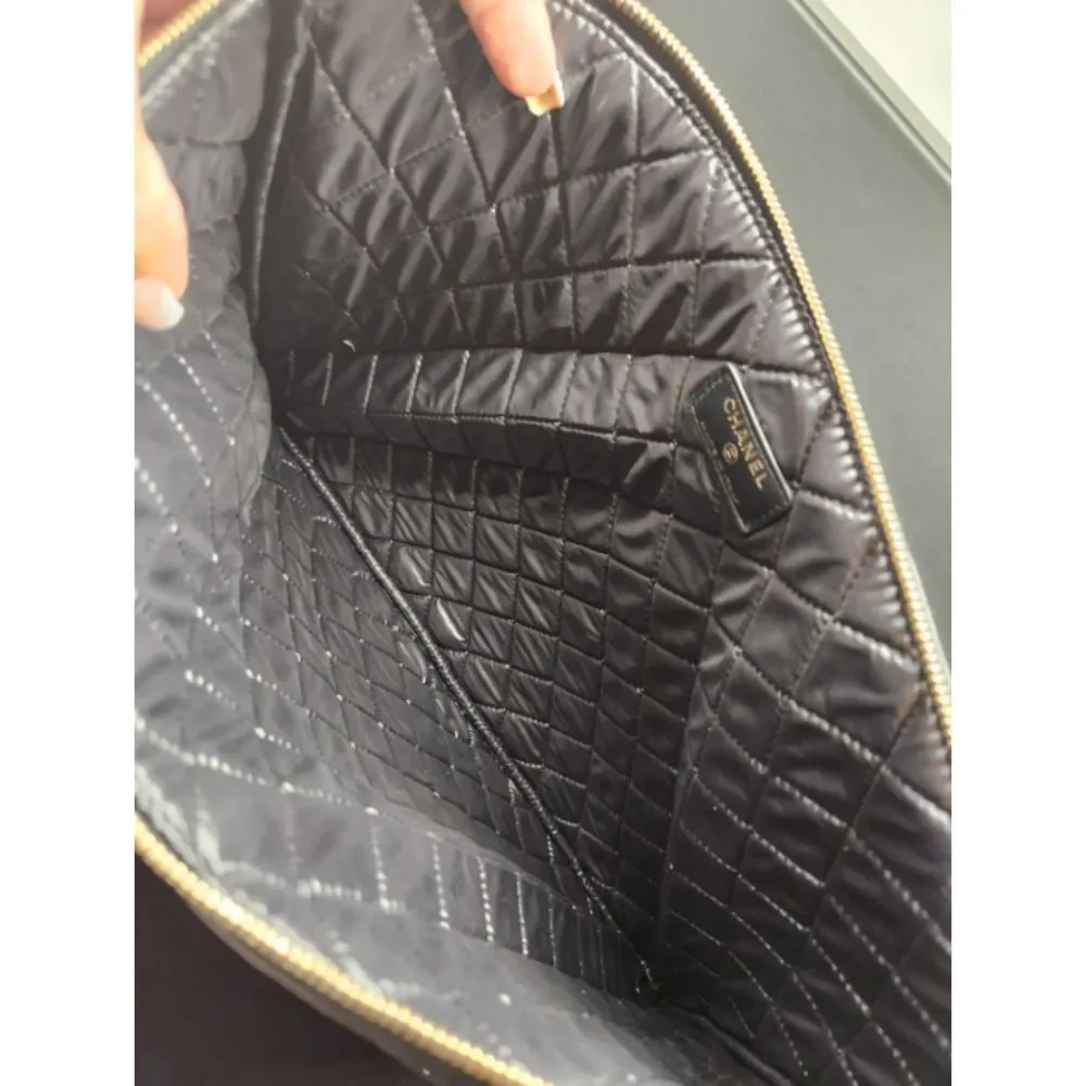 CHANEL Camellia Bow Quilted Lambskin Clutch Black Ivory Coco Mark Full Set